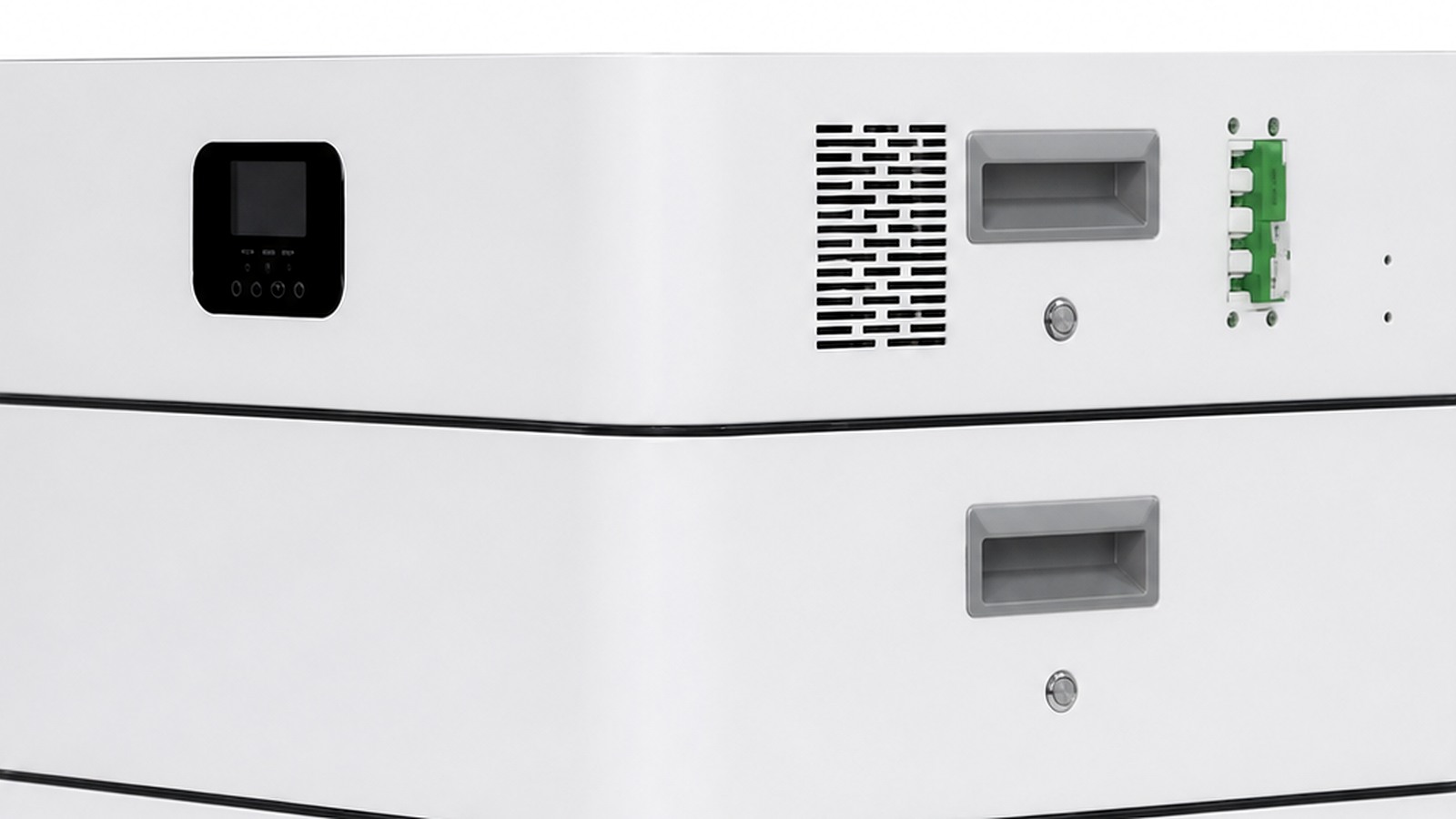 Дисплей, вентиляционные отверстия и ручки модульной системы SMP-EU101 Stackable, крупный план из галереи ShineMPower